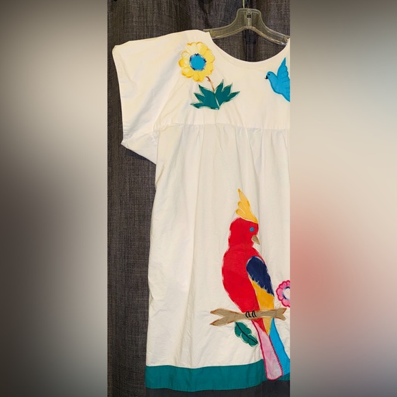 Vintage 80's Mexican Dress LG Parrot Embroidered Muumuu Mrs Roper Vacation - Picture 7 of 7